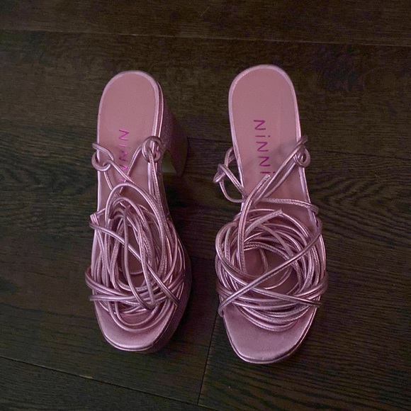 Pink Metallic Lace Up Platform Heels from Ninni - Picture 2 of 5